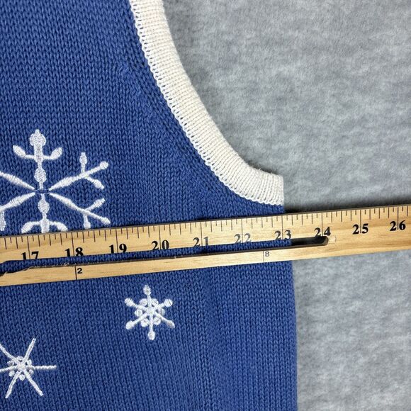 Blue‎ Winter Novelty Vest XL Ice Skates Snowflakes Embroidered Patches Festive - Picture 8 of 10